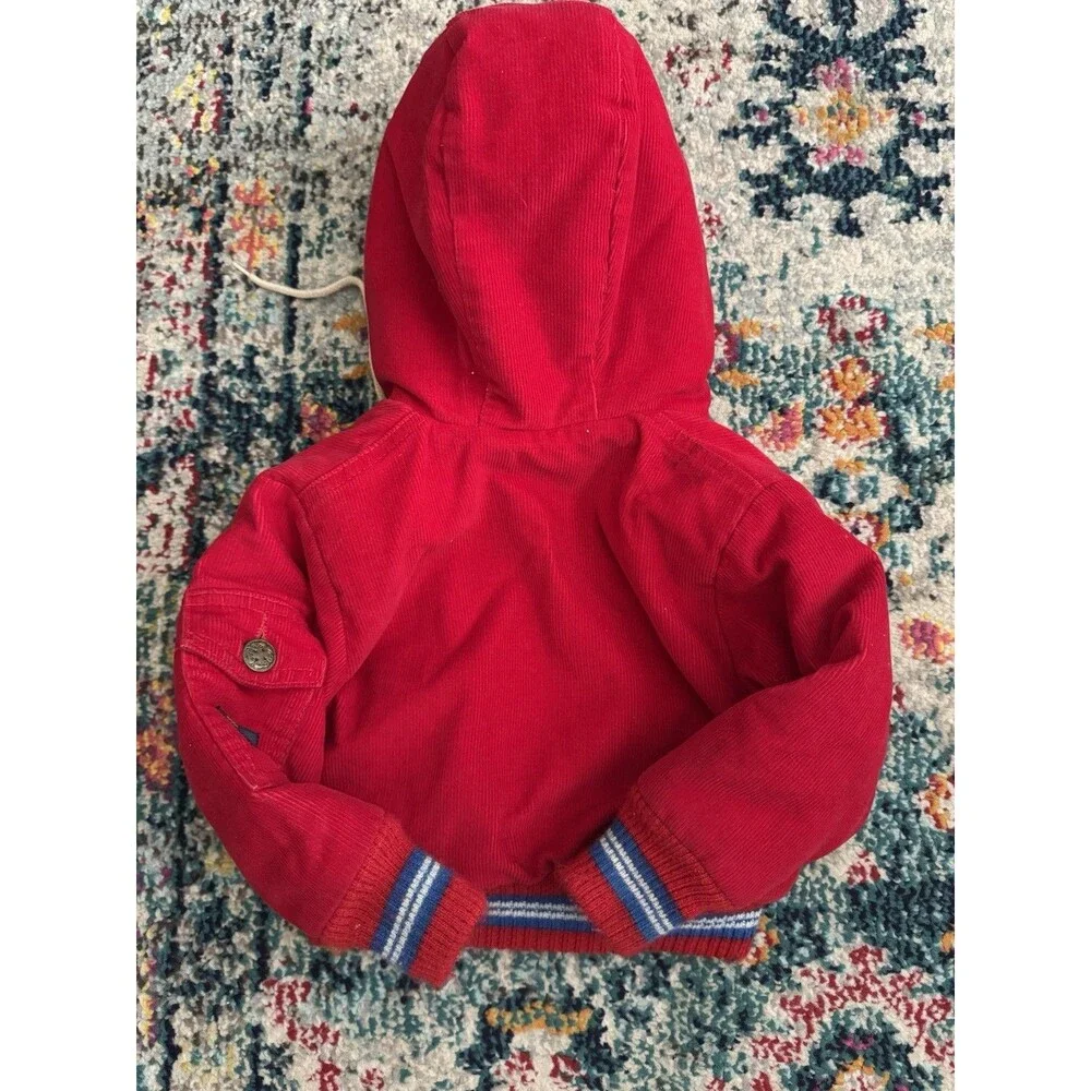 VTG 90s OshKosh BGosh Sherpa Lined Corduroy Jacket Red Hooded Size 2T USA